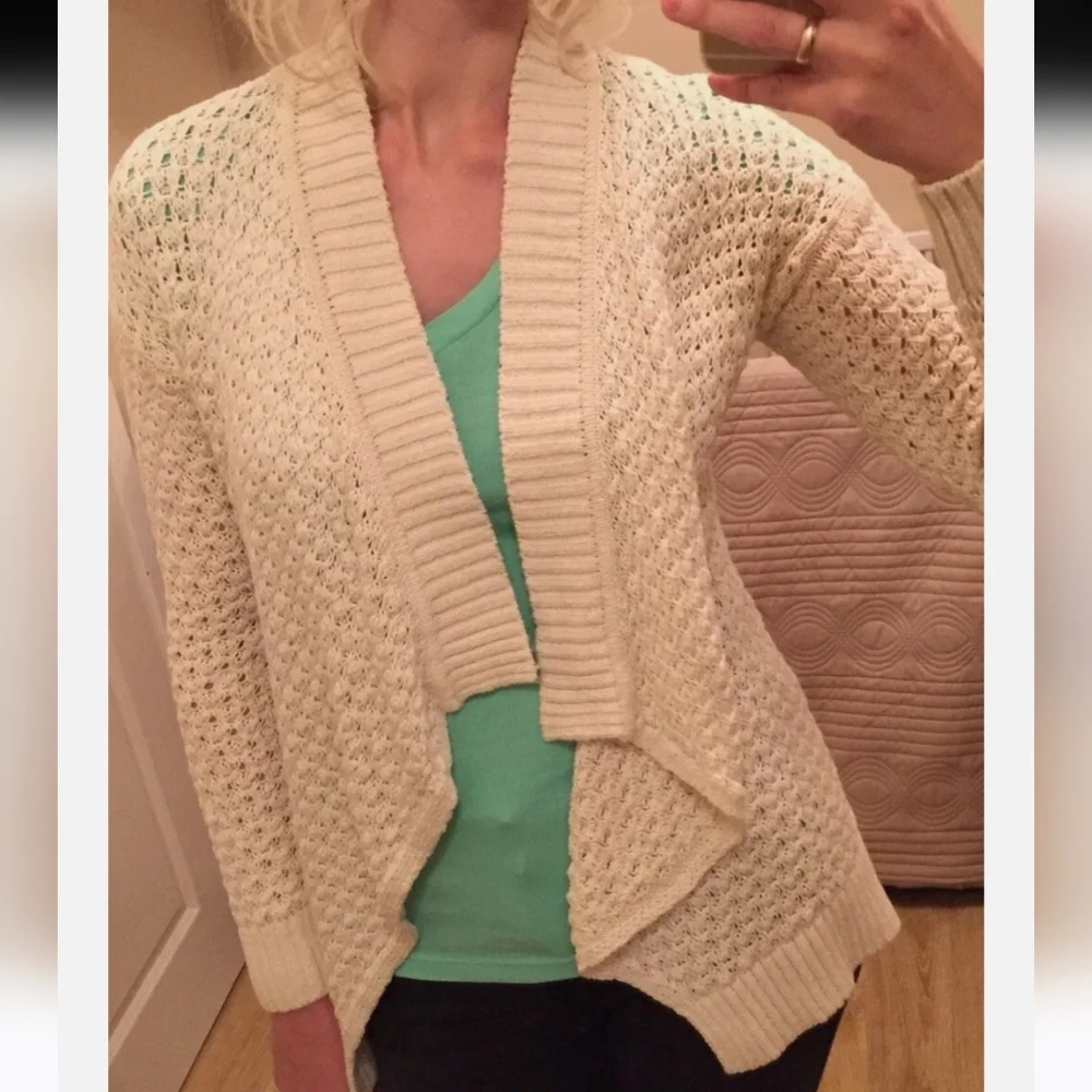 Loft Cream Open-Front Size S Cardigan Sweater Classic 3126-CN